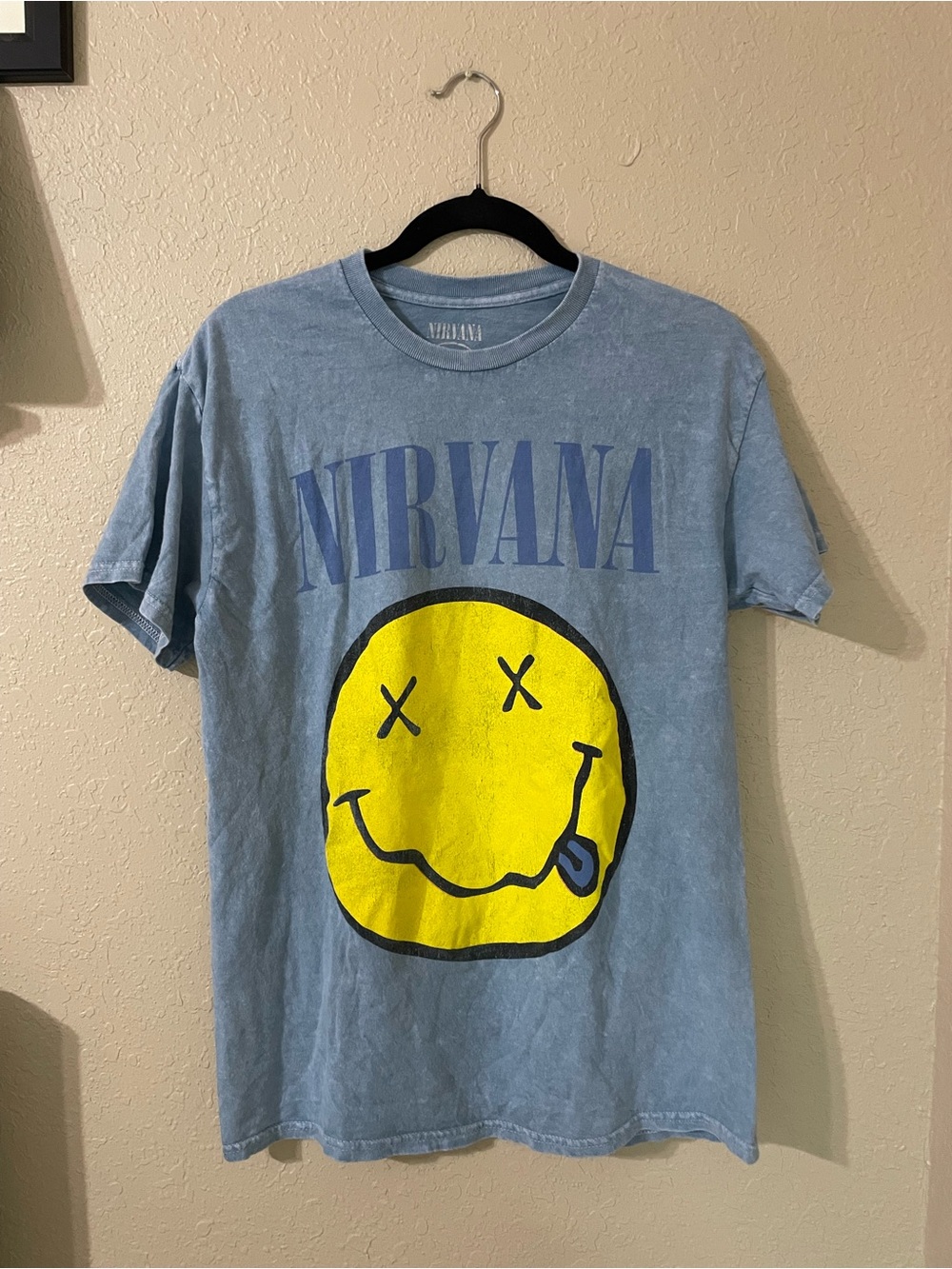 Nirvana Band Tee T Shirt Unisex Size Medium Acid Wash Blue Yellow Graphic